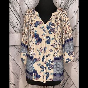 FIGUERCA & FLOWER Cream Blue Floral Top Small
